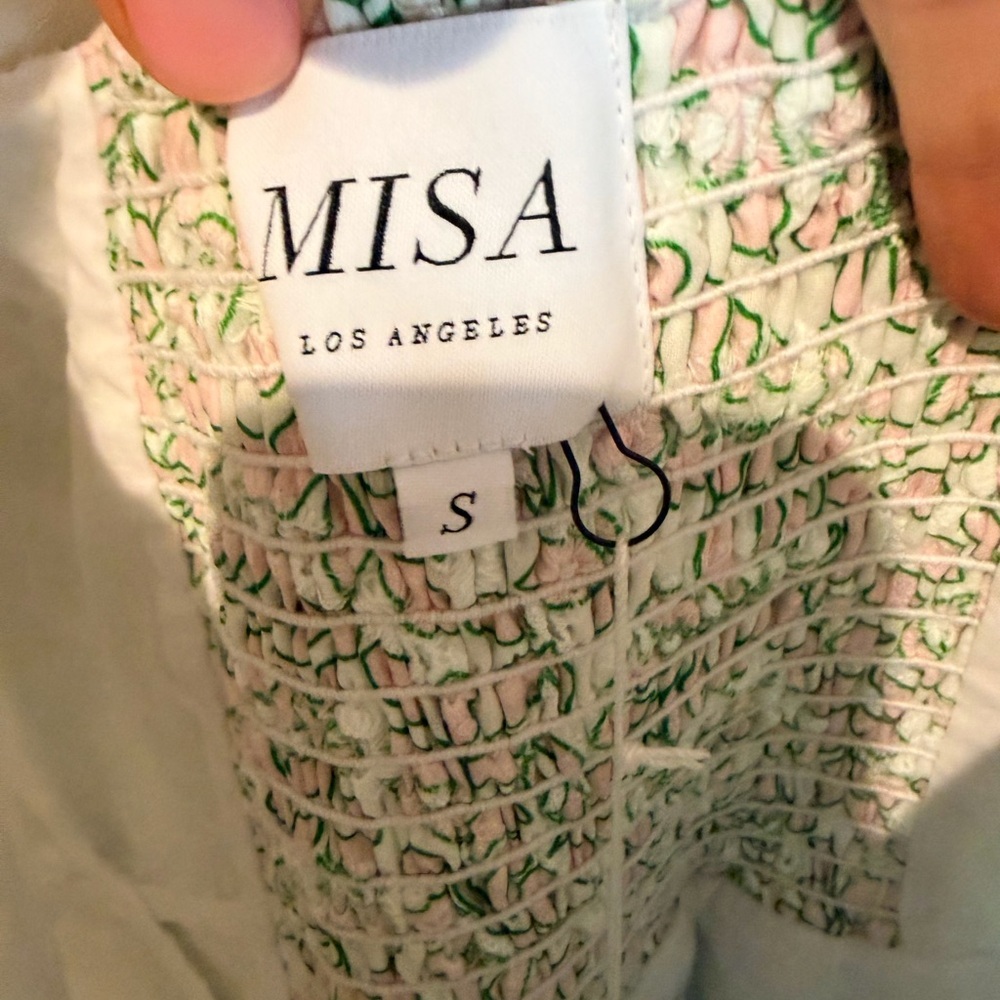 NWT Misa Los Angeles Lace Midi Dress in white/pink & green - Picture 9 of 10